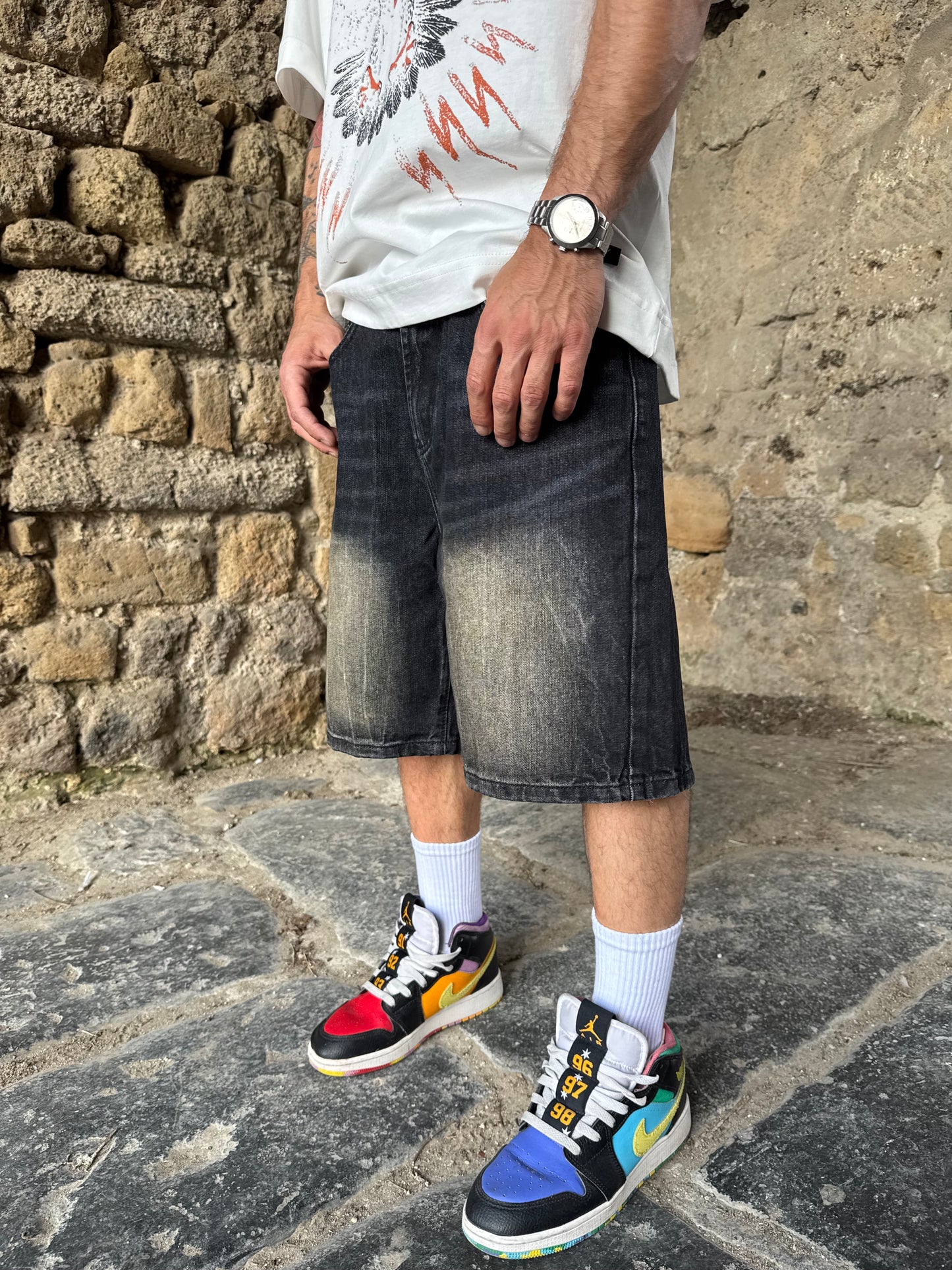 Shorts Jeans Nero Sfumato