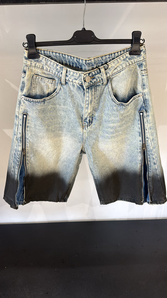 Bermuda bicolore in jeans con zip