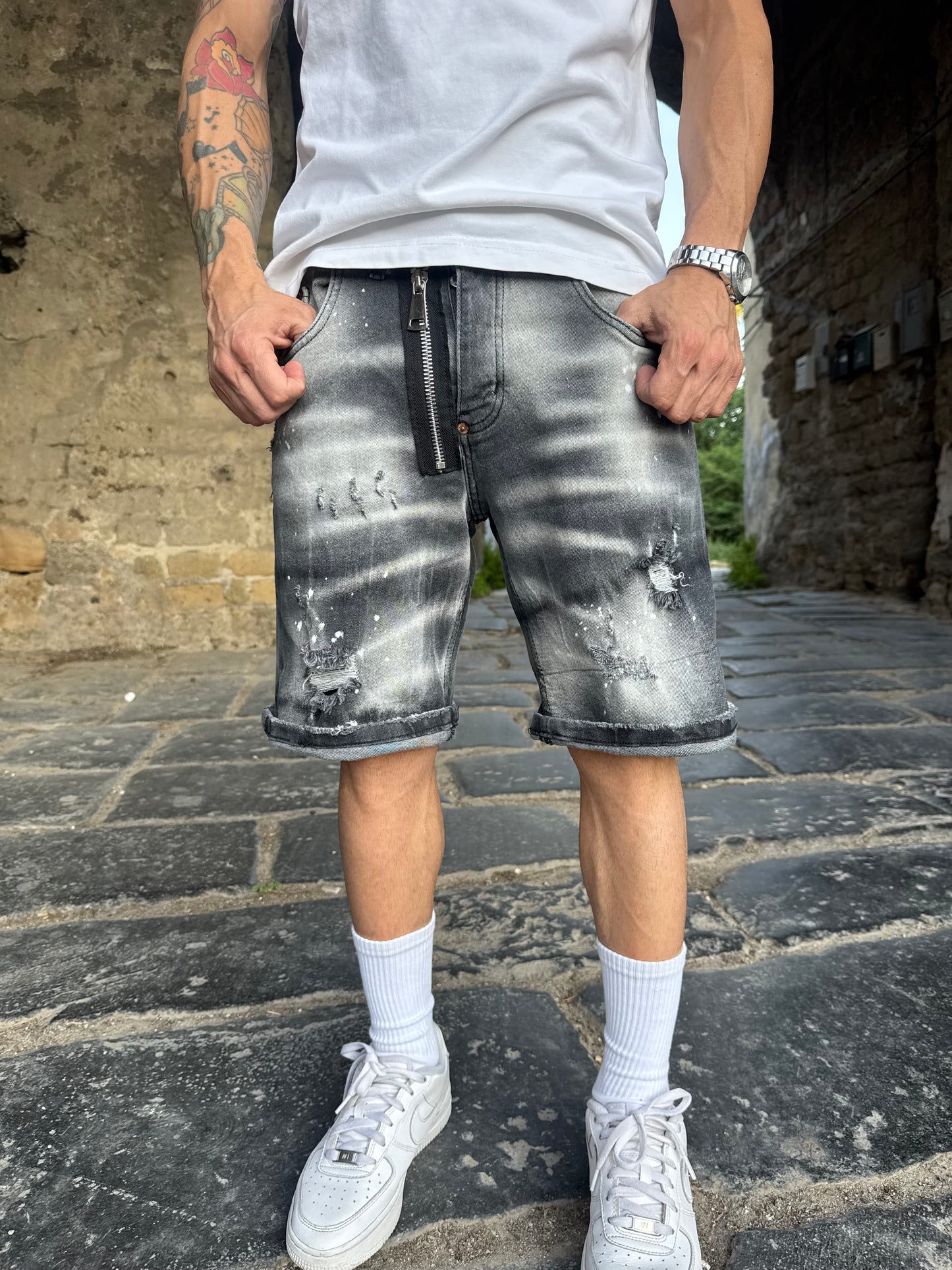 Shorts Grigio Zip