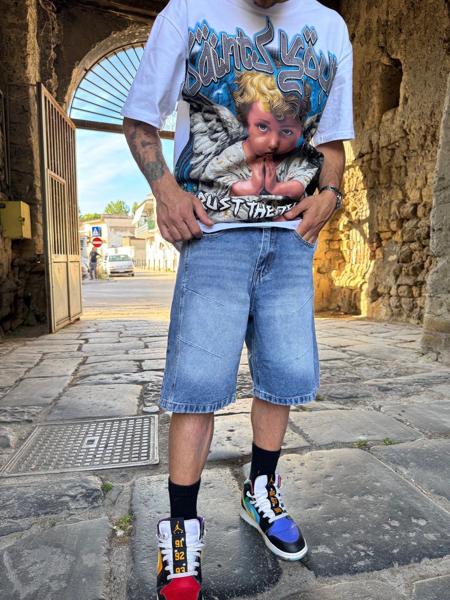 Bermuda di jeans lavaggio chiaro
