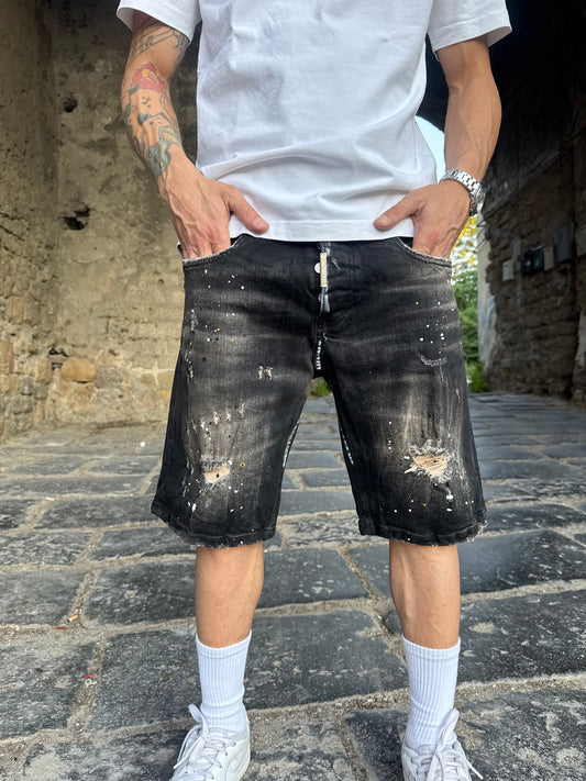 Bermuda di jeans grigio scuro con schizzi